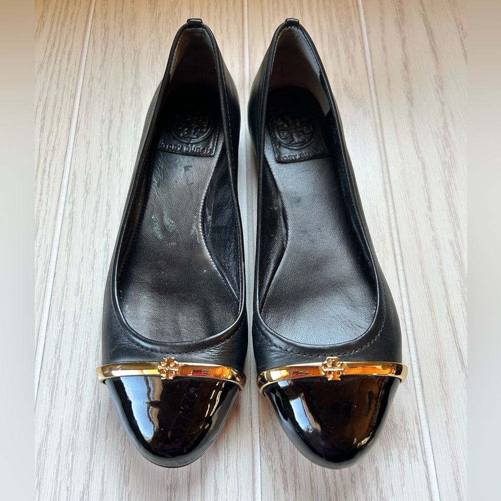 Tory Burch Pacey Black Patent Cap Toe Leather Ballet Flats 7M